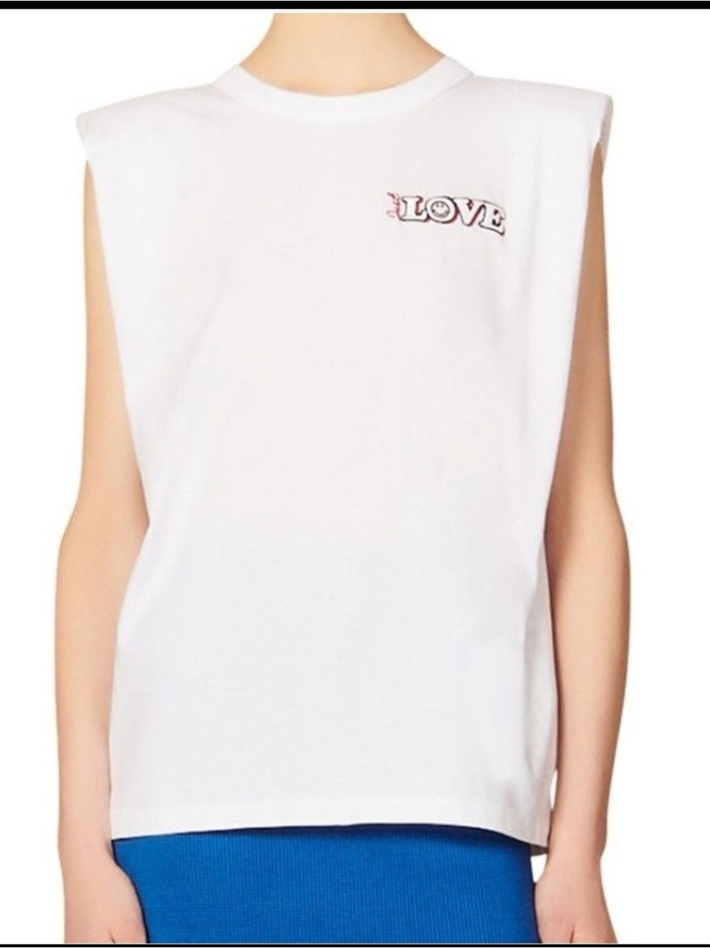 Sandro Smiley Collection Embroidered 'JUST LOVE' Muscle Tee with shoulder pads
